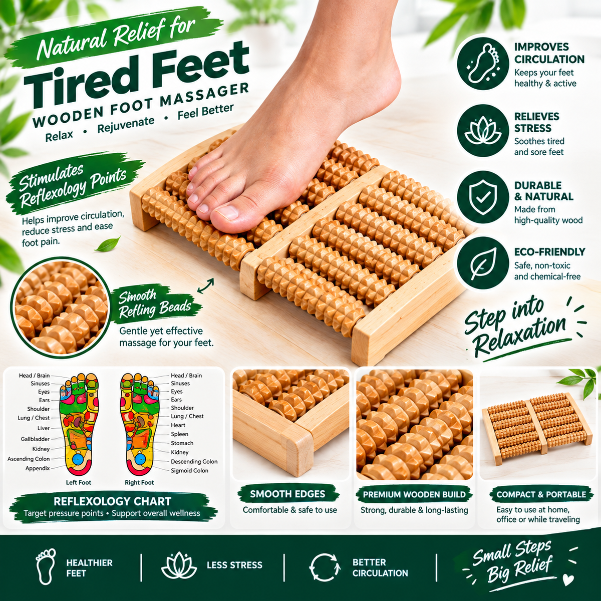 Wooden Foot Massage Roller ā Reflexology Foot Massager & Relaxation Board