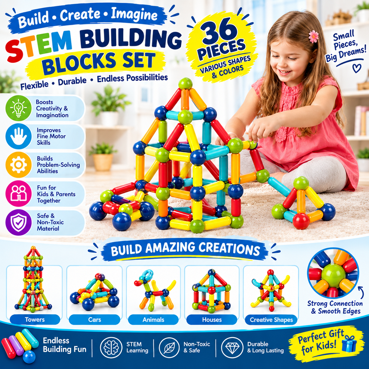 36-Piece STEM Building Blocks Set ā Creative Construction & Educational Toy
